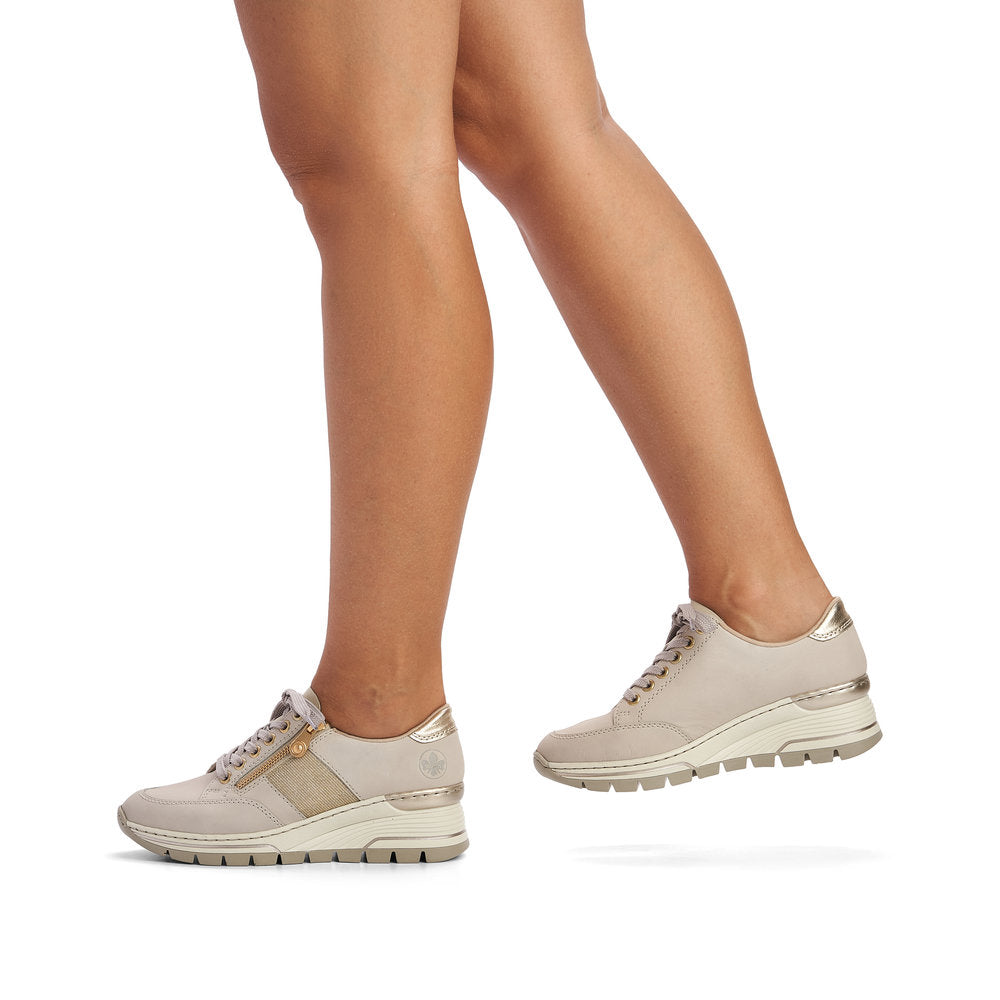 RIEKER - N8322-60 WEDGE ZIP/LACE COMFORT SHOE - BEIGE
