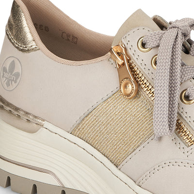 RIEKER - N8322-60 WEDGE ZIP/LACE COMFORT SHOE - BEIGE