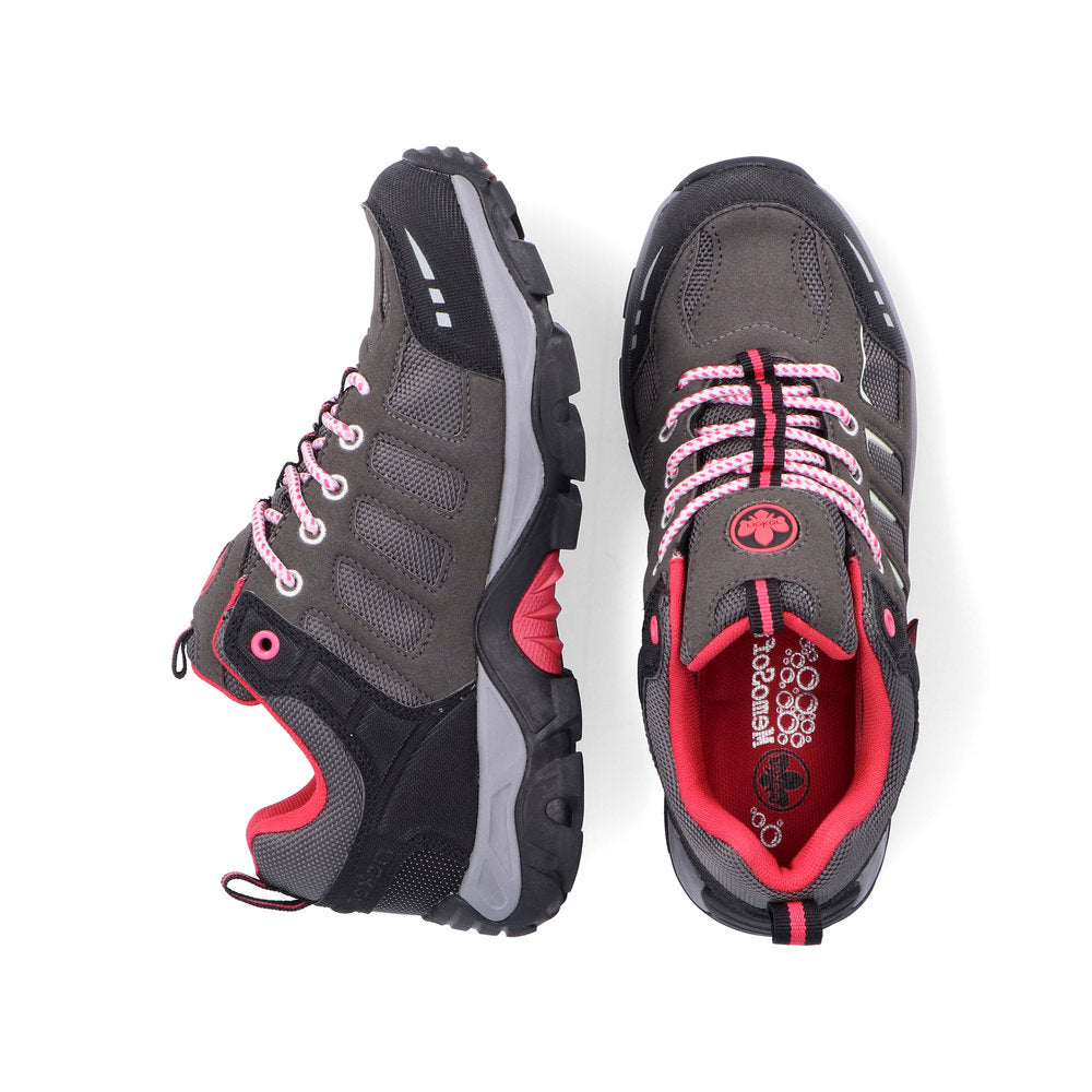 RIEKER - N8820-43 TEX LACED WALKING SHOE - GREY/PINK