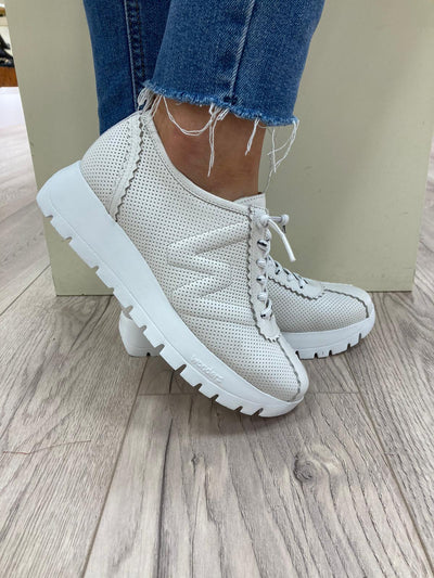 WONDERS - A-2424 FLAT LACED SHOE - OFF WHITE