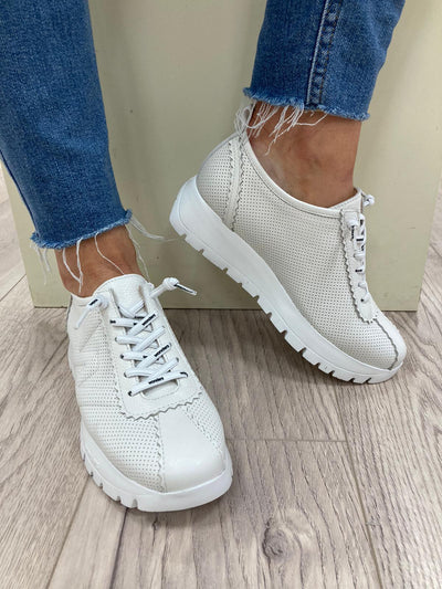 WONDERS - A-2424 FLAT LACED SHOE - OFF WHITE