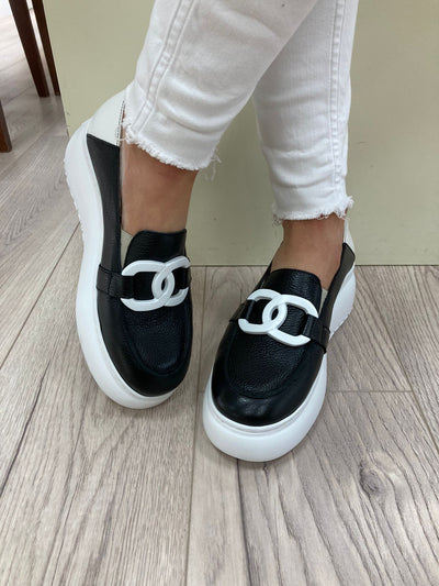 WONDERS - A-2611 SLIP-ON SHOE - BLACK/WHITE