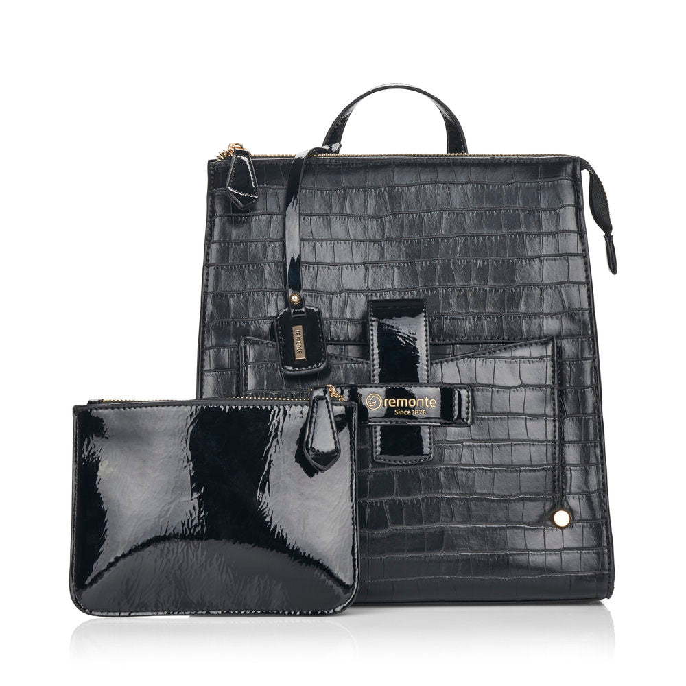 REMONTE- Q0515-02 ZIP BACKPACK WITH FRONT FLAP - BLACK CROC