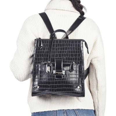 REMONTE- Q0515-02 ZIP BACKPACK WITH FRONT FLAP - BLACK CROC