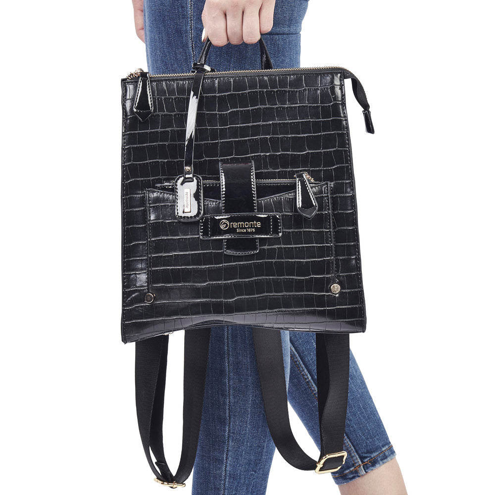 REMONTE- Q0515-02 ZIP BACKPACK WITH FRONT FLAP - BLACK CROC