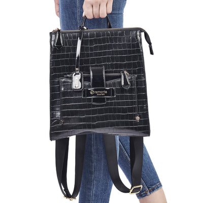 REMONTE- Q0515-02 ZIP BACKPACK WITH FRONT FLAP - BLACK CROC