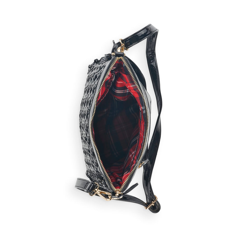 REMONTE - Q0612-02 ZIP SHOULDER BAG WITH INTERTWINED PATTERN - BLACK