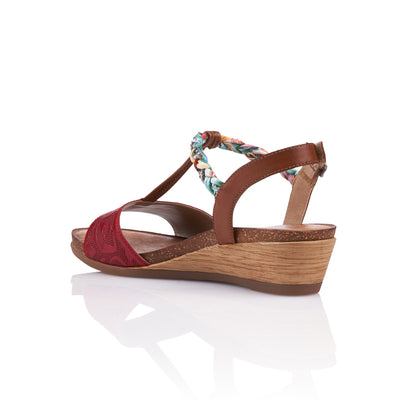 REMONTE R4459-33 LADIES RED COMBINATION SANDALS WITH HOOK AND LOOP FASTENING
