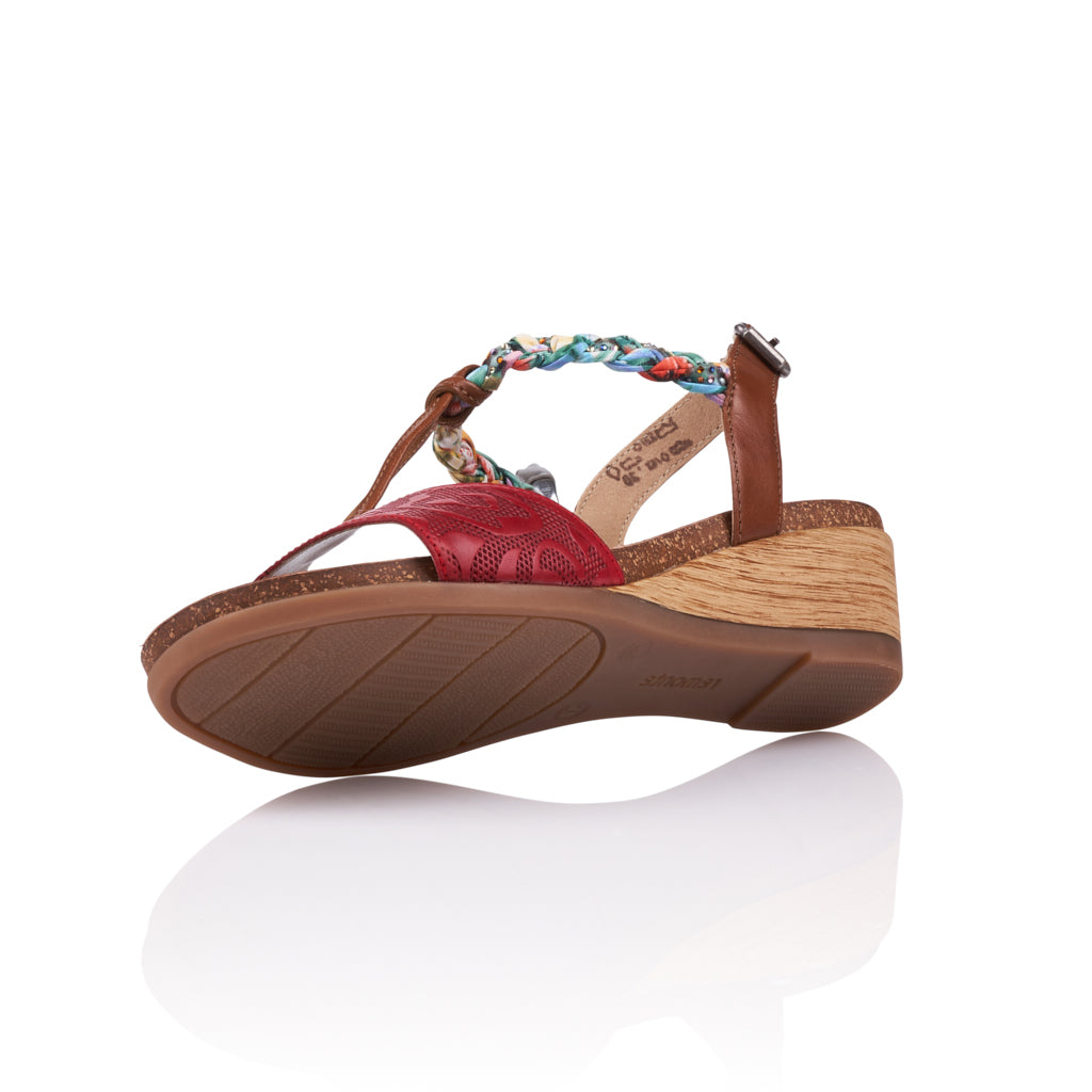 REMONTE R4459-33 LADIES RED COMBINATION SANDALS WITH HOOK AND LOOP FASTENING