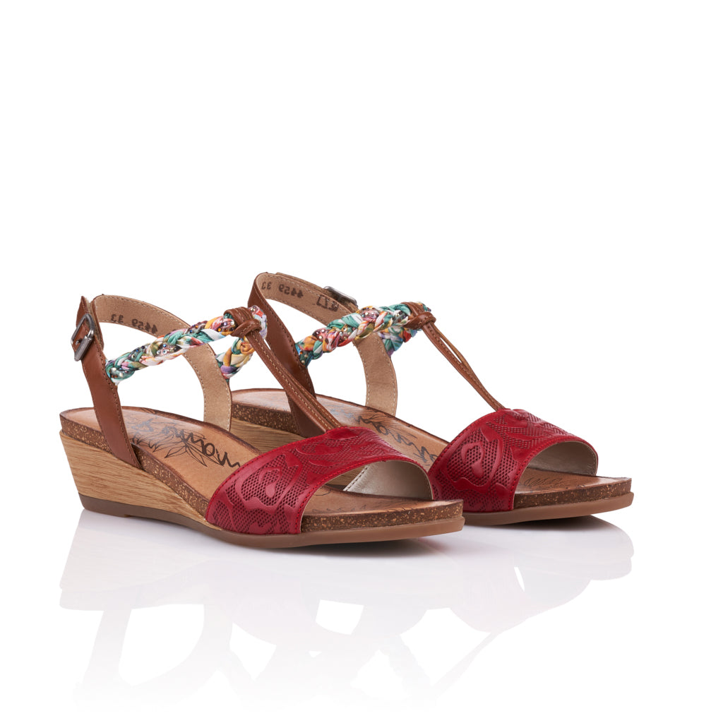 REMONTE R4459-33 LADIES RED COMBINATION SANDALS WITH HOOK AND LOOP FASTENING