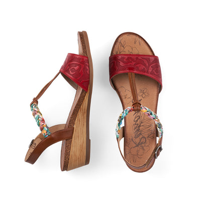 REMONTE R4459-33 LADIES RED COMBINATION SANDALS WITH HOOK AND LOOP FASTENING