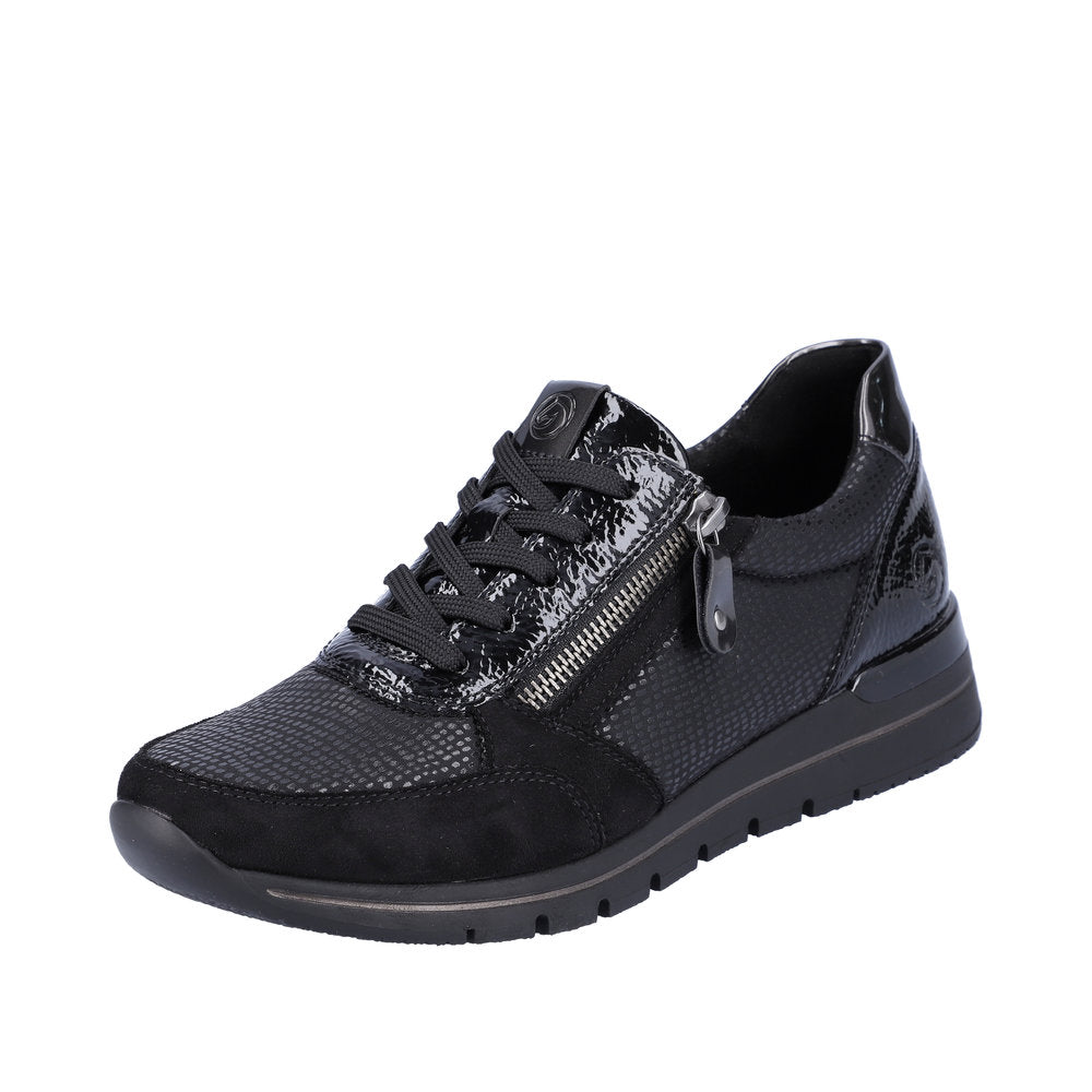 REMONTE R6700-02 LACED FASHION SHOE WITH SIDE ZIP - BLACK