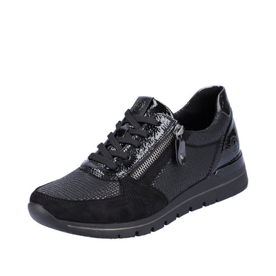 REMONTE R6700-02 LACED FASHION SHOE WITH SIDE ZIP - BLACK