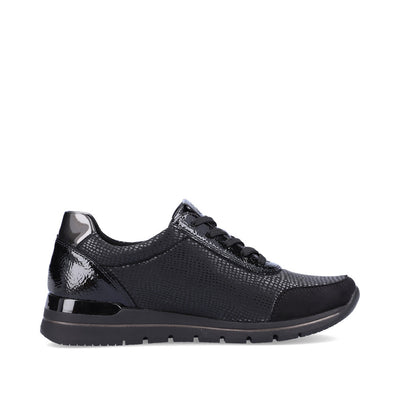 REMONTE R6700-02 LACED FASHION SHOE WITH SIDE ZIP - BLACK