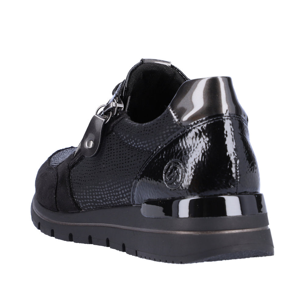 REMONTE R6700-02 LACED FASHION SHOE WITH SIDE ZIP - BLACK