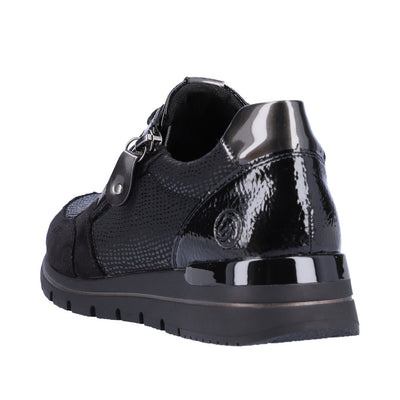 REMONTE R6700-02 LACED FASHION SHOE WITH SIDE ZIP - BLACK