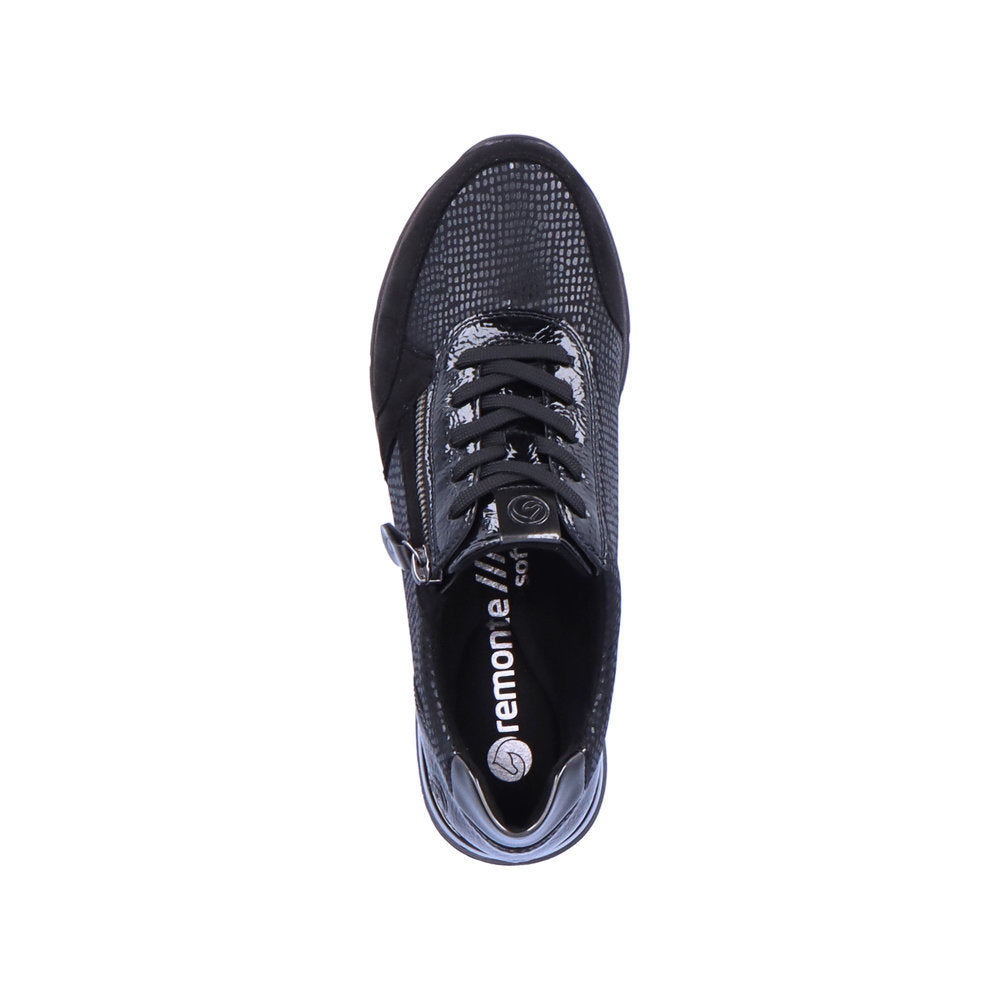 REMONTE R6700-02 LACED FASHION SHOE WITH SIDE ZIP - BLACK
