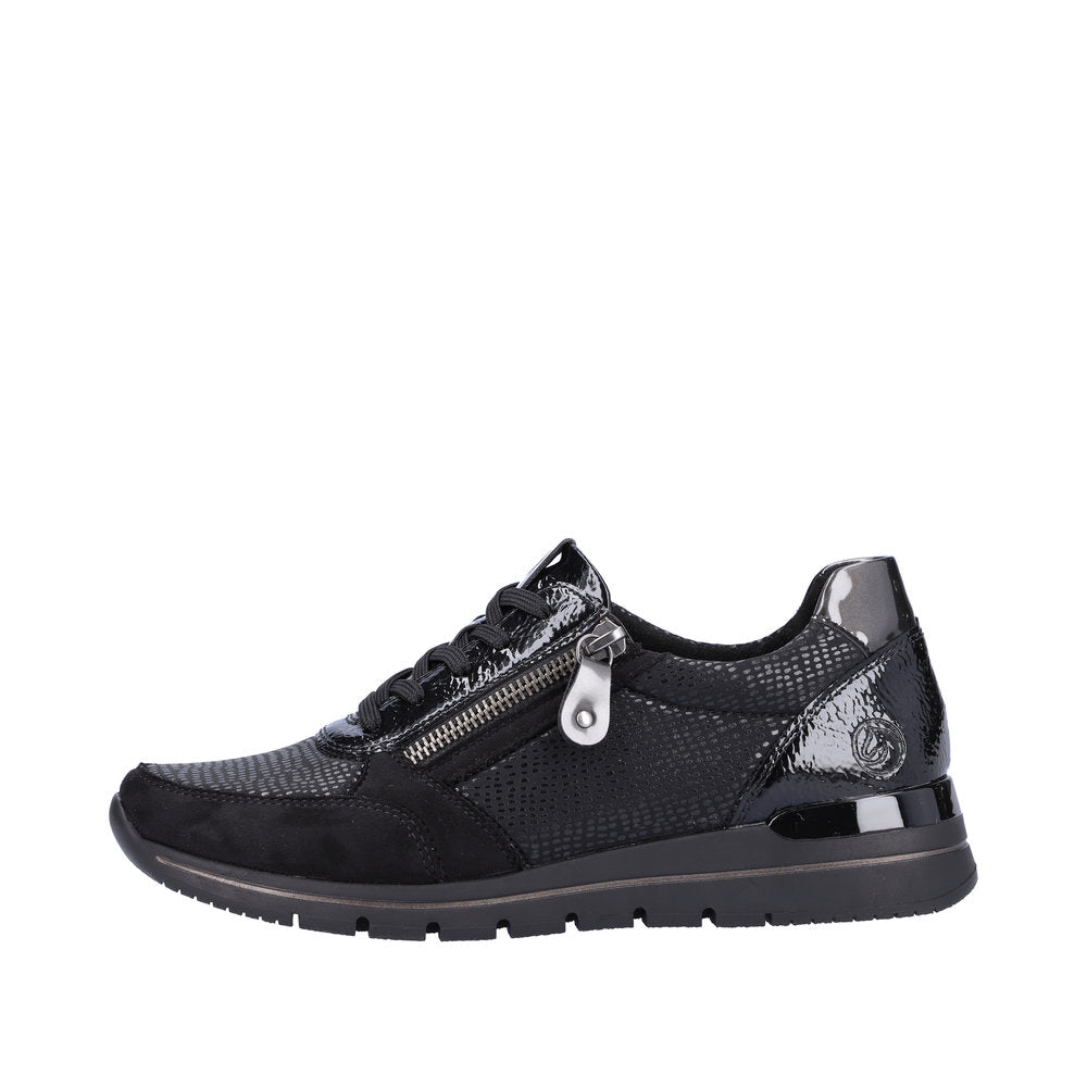 REMONTE R6700-02 LACED FASHION SHOE WITH SIDE ZIP - BLACK