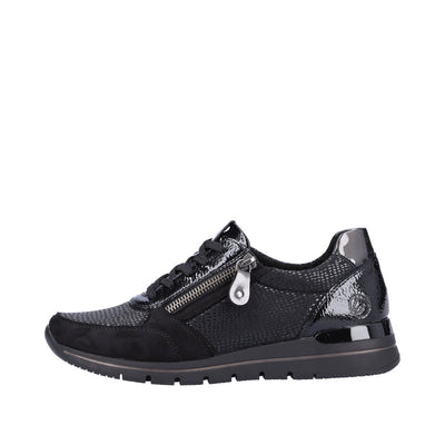 REMONTE R6700-02 LACED FASHION SHOE WITH SIDE ZIP - BLACK