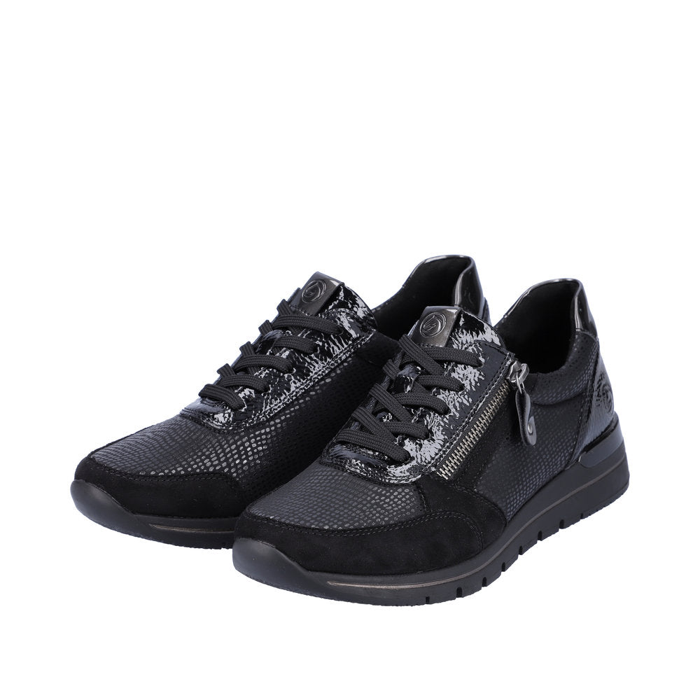 REMONTE R6700-02 LACED FASHION SHOE WITH SIDE ZIP - BLACK
