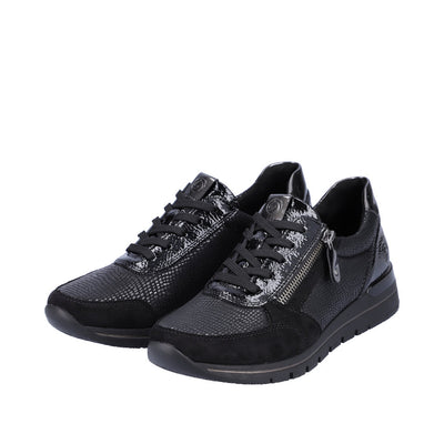 REMONTE R6700-02 LACED FASHION SHOE WITH SIDE ZIP - BLACK