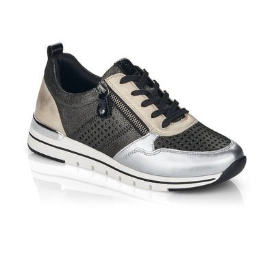 REMONTE - R6702-02 SILVER MULTI LACED WEDGE SNEAKER