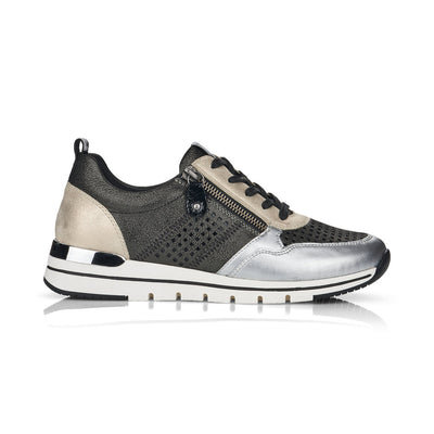 REMONTE - R6702-02 SILVER MULTI LACED WEDGE SNEAKER
