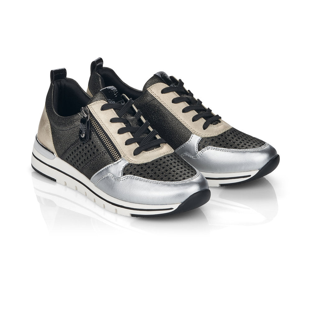 REMONTE - R6702-02 SILVER MULTI LACED WEDGE SNEAKER