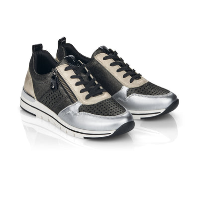 REMONTE - R6702-02 SILVER MULTI LACED WEDGE SNEAKER