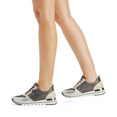 REMONTE - R6702-02 SILVER MULTI LACED WEDGE SNEAKER