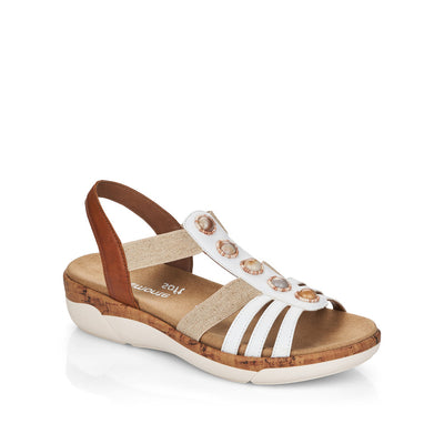 REMONTE - R6857-80 FLAT ELASTIC STRAP SANDAL - WHITE/TAN