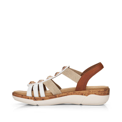 REMONTE - R6857-80 FLAT ELASTIC STRAP SANDAL - WHITE/TAN