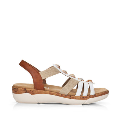 REMONTE - R6857-80 FLAT ELASTIC STRAP SANDAL - WHITE/TAN