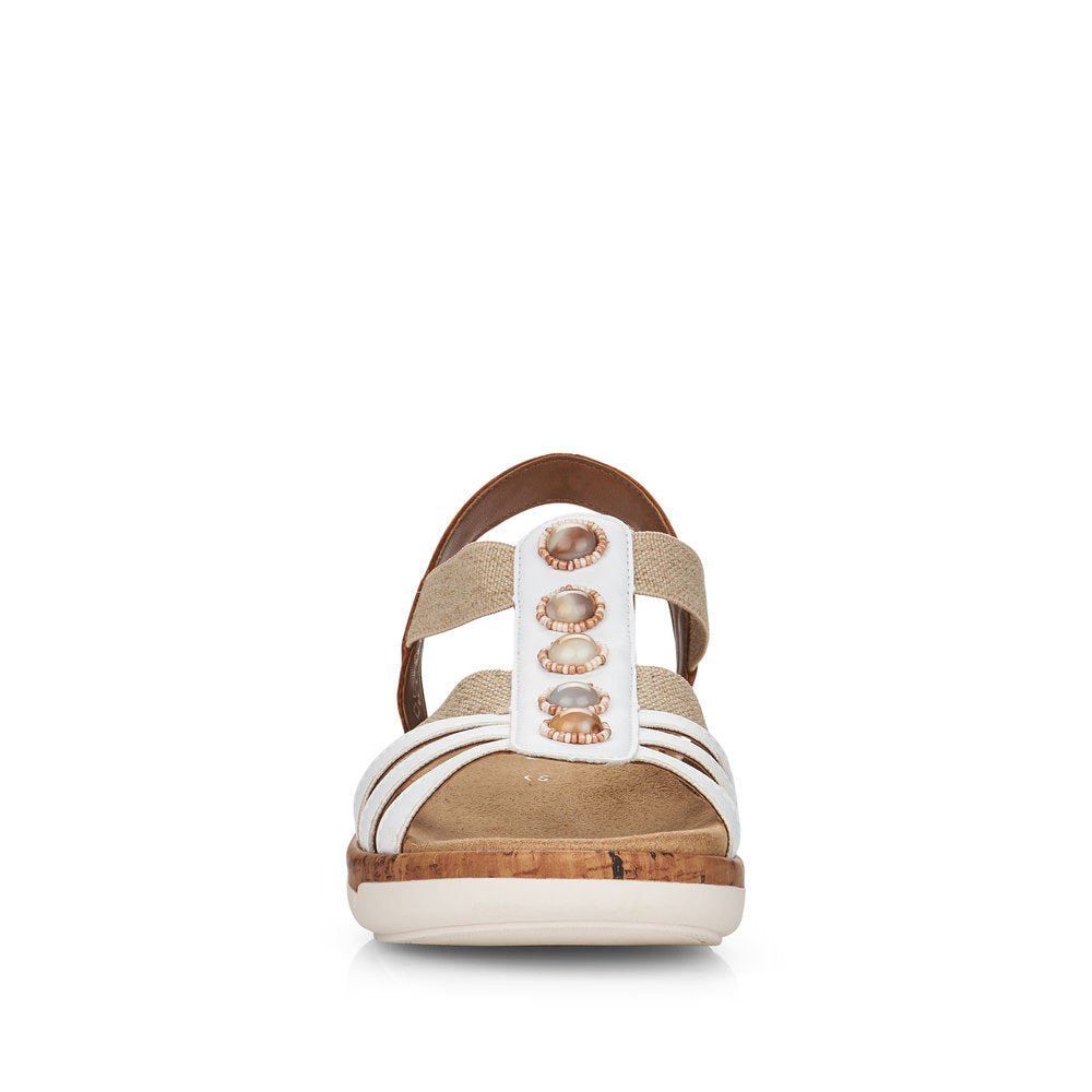 REMONTE - R6857-80 FLAT ELASTIC STRAP SANDAL - WHITE/TAN