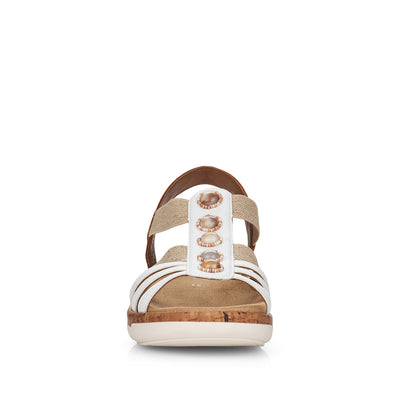 REMONTE - R6857-80 FLAT ELASTIC STRAP SANDAL - WHITE/TAN