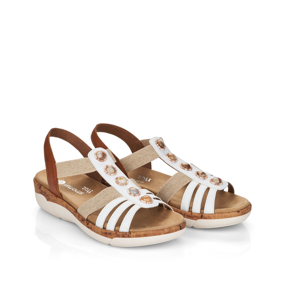 REMONTE - R6857-80 FLAT ELASTIC STRAP SANDAL - WHITE/TAN