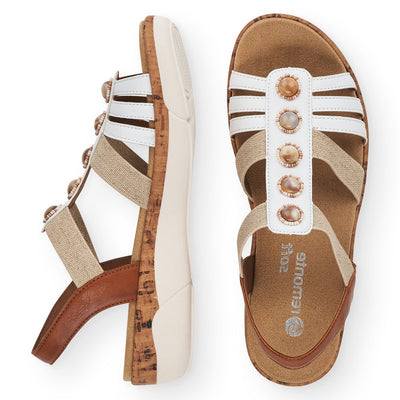 REMONTE - R6857-80 FLAT ELASTIC STRAP SANDAL - WHITE/TAN
