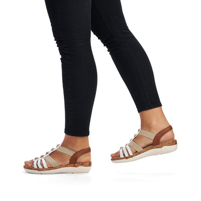 REMONTE - R6857-80 FLAT ELASTIC STRAP SANDAL - WHITE/TAN