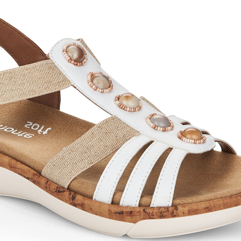 REMONTE - R6857-80 FLAT ELASTIC STRAP SANDAL - WHITE/TAN