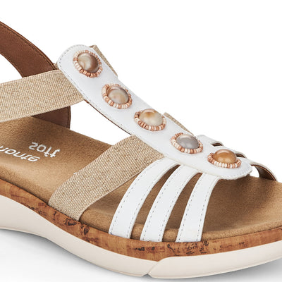REMONTE - R6857-80 FLAT ELASTIC STRAP SANDAL - WHITE/TAN