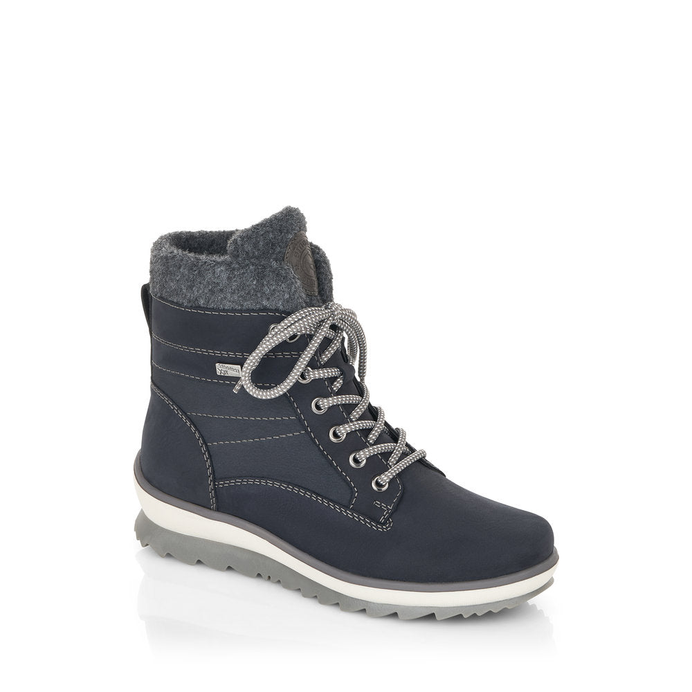 REMONTE TEX -R8477-14 LACED ANKLE BOOT KNITTED COLLAR - NAVY