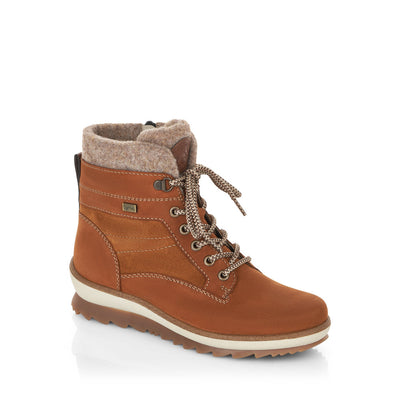 REMONTE - R8477-22 TEX LACED ANKLE BOOT KNITTED COLLAR - TAN