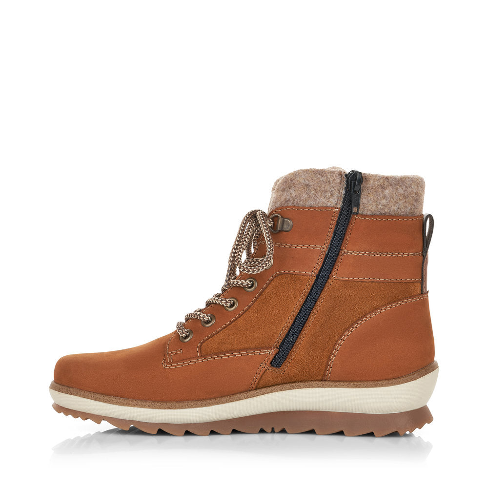 REMONTE - R8477-22 TEX LACED ANKLE BOOT KNITTED COLLAR - TAN