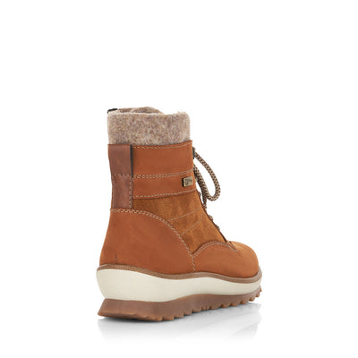 REMONTE - R8477-22 TEX LACED ANKLE BOOT KNITTED COLLAR - TAN