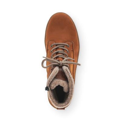 REMONTE - R8477-22 TEX LACED ANKLE BOOT KNITTED COLLAR - TAN
