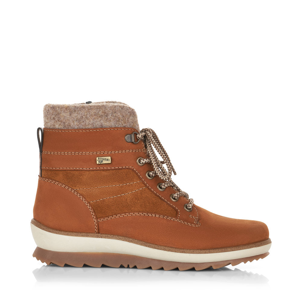 REMONTE - R8477-22 TEX LACED ANKLE BOOT KNITTED COLLAR - TAN