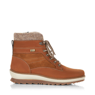 REMONTE - R8477-22 TEX LACED ANKLE BOOT KNITTED COLLAR - TAN