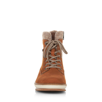 REMONTE - R8477-22 TEX LACED ANKLE BOOT KNITTED COLLAR - TAN