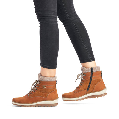 REMONTE - R8477-22 TEX LACED ANKLE BOOT KNITTED COLLAR - TAN