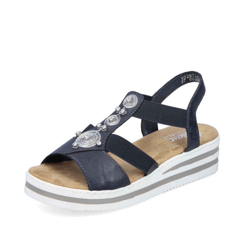RIEKER - V0287-14 MEDIUM WEDGE COMFORT SANDAL - NAVY